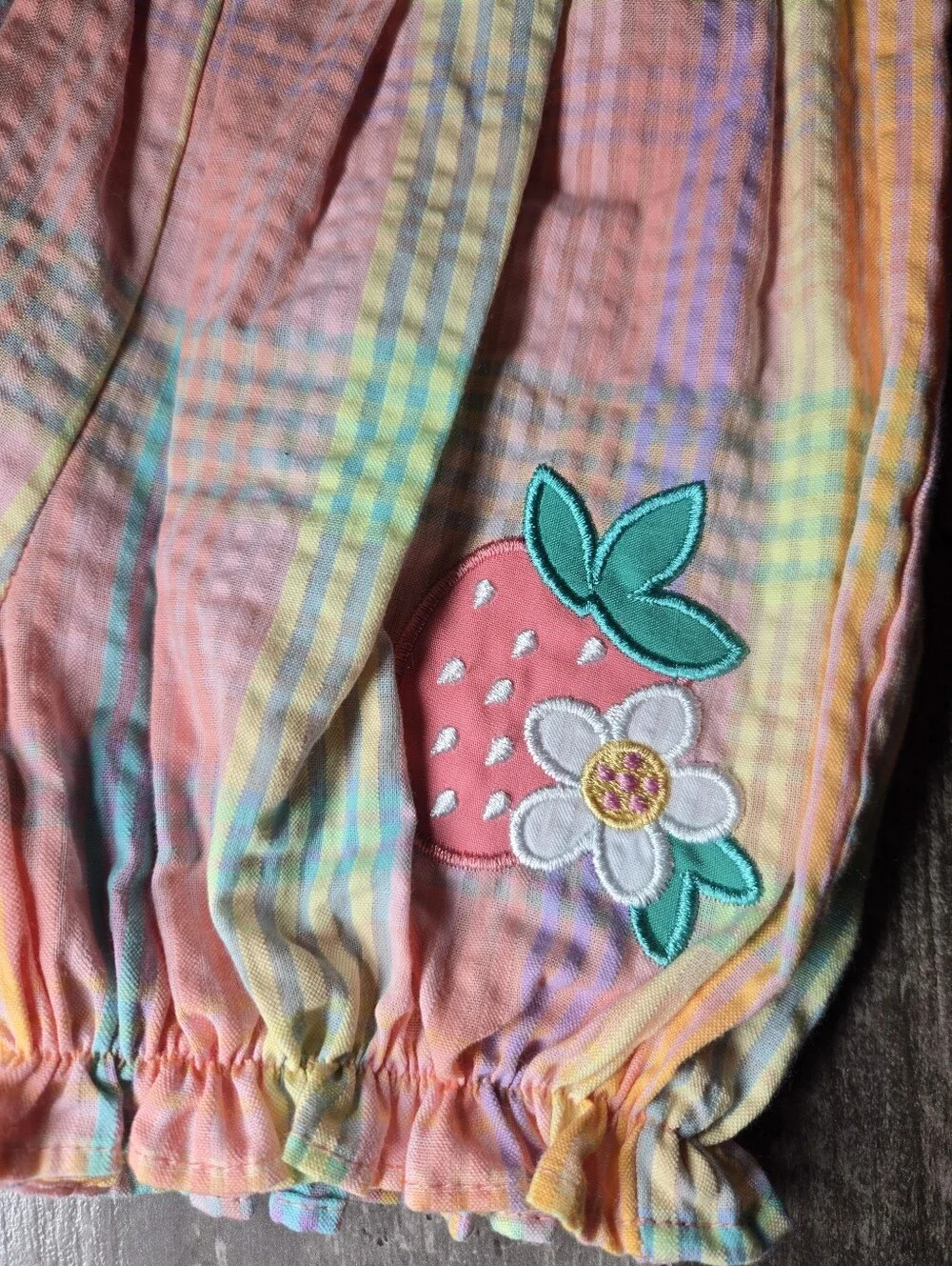 NWT Bonnie Baby Pastel Plaid Strawberry Bubble Romper 3–6M